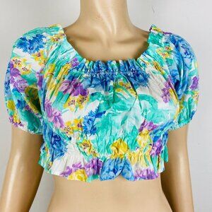 Zara Colorful Multicolor Artsy Abstract Bohemian Print Women's S Crop Top